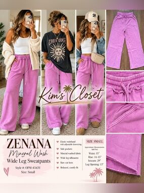 Zenana Acid Wash Fleece Wide-Leg Pants